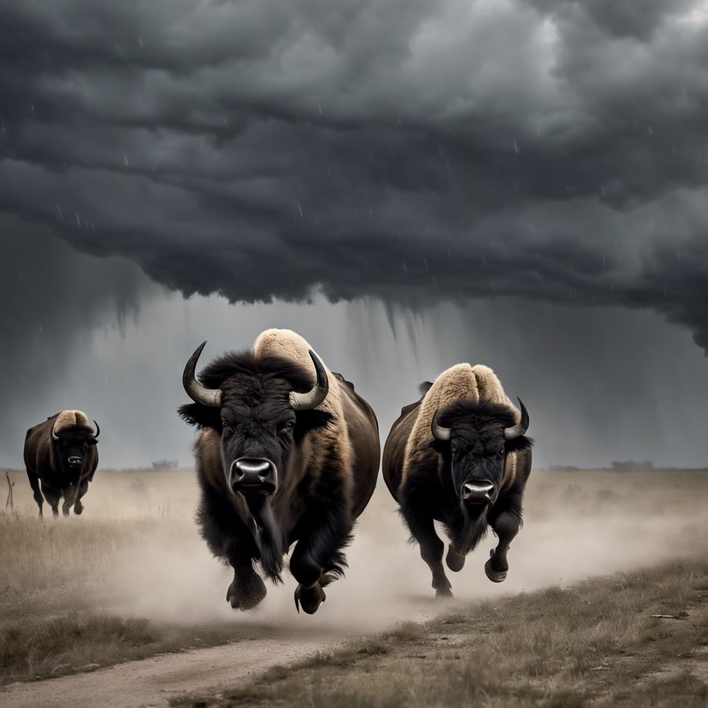 Buffalo Culture, Buffalos running towards the storm