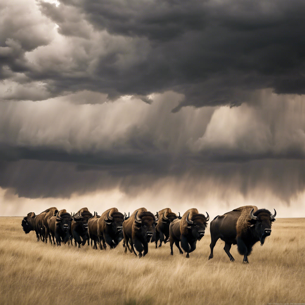 Buffalo Culture, Buffalos running towards the storm
