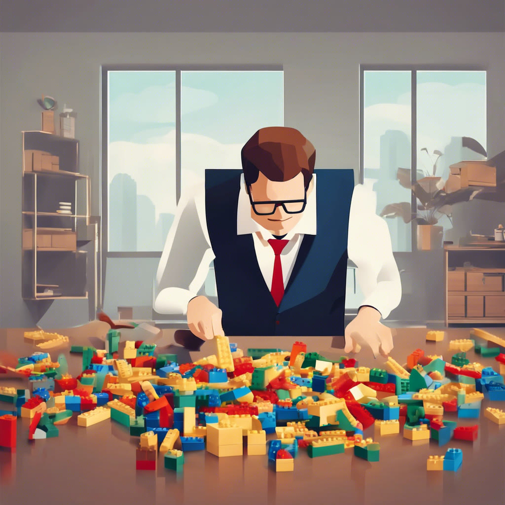 businessman playing with legos
